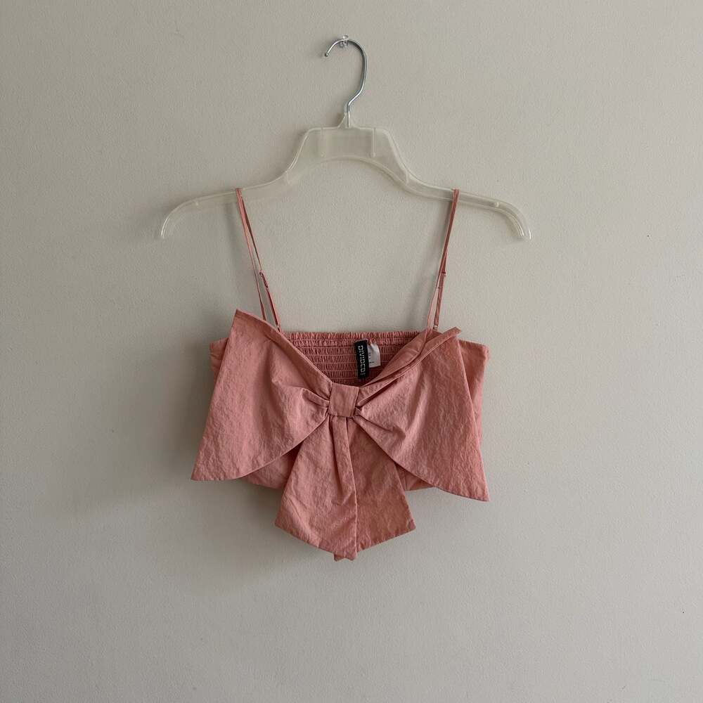H&M Divided Pink Bow Front Cropped Camisole Top XS